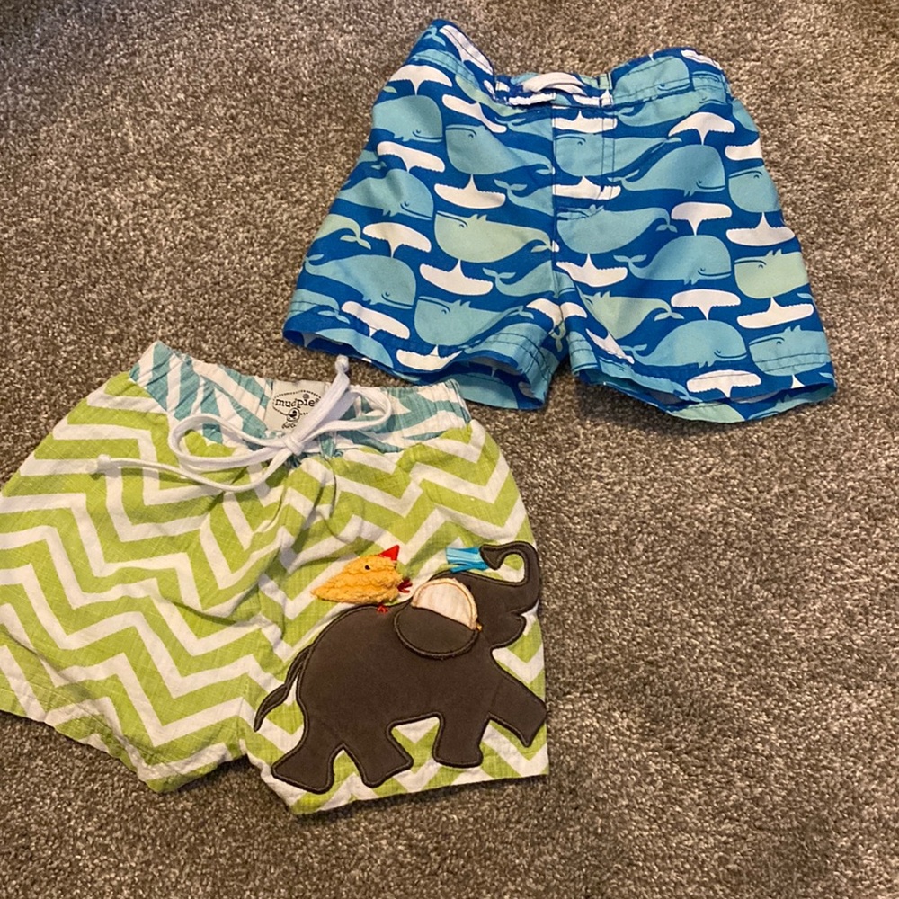 2 Baby Boy swim suit bottoms Target (whale) & Mud Pie (elephant) 6m -9m , 9m-12m